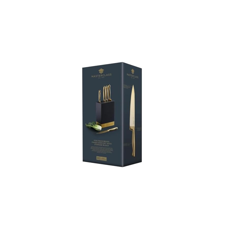 MasterCraft-Knife-Block-Set-5-Piece-Stainless-Steel-Brass-Effect-22-x-155-x-95-cm-BlackBrass MasterCraft Knife Block Set, 5-Piece, Stainless Steel, Brass-Effect, 22 x 15.5 x 9.5 cm, Black/Brass
