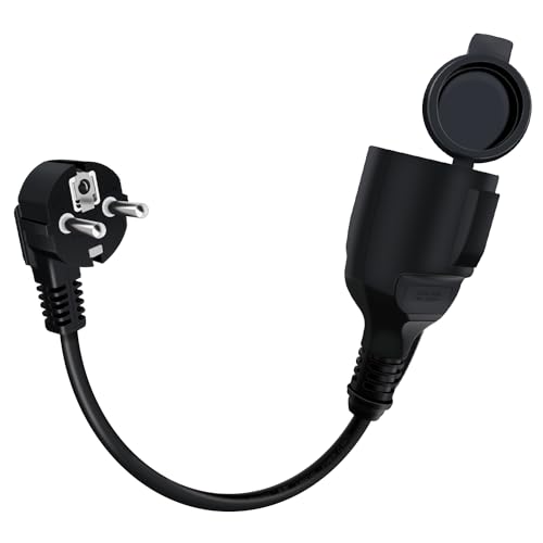 HuaLiSiJi Schuko Verlängerung Kurz 90 Grad Schutzkontakt Verlängerungskabel 16A /250V Kurze Kabel 2 AC für IP44 Steckdose für Außen-Oder Innenbereich, Zuhause, Büro (Schwarz, 0.5m)