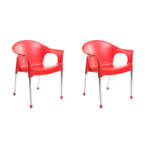 Image of Cello Metallo Chair Set Pack of 2 - Red | Strong and Durable | Easy to Clean | Chair for Living Room, Bed Room, Kitchen, Office Room, Outdoor | 3 Years Warranty