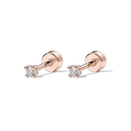 Image of PAVOI Flat Back Stud Earrings for Women, 14K Gold Plated CZ Cartilage Studs