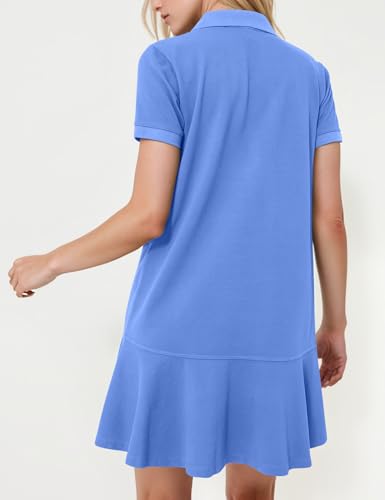 Image of Kissonic Women's Polo Dress Short Sleeve V Neck Ruffle Hem Casual Summer Golf Tennis Mini Shirt Dresses