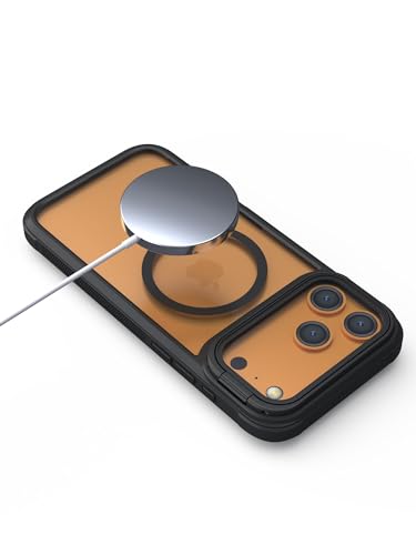 Image of Pirum Back Cover for iPhone 17 Pro Max Clear Phone Case Compatible with Magnetic Wireless Charging with Lens Cover Kickstand - Black