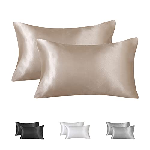JOYDREAM Satin-Kissenbezüge, 2er-Set, Queen Size, seidige Kissenbezüge für Haar und Haut, kein Reißverschluss, 2 Stück Kissenbezug mit Hotelverschluss, 50,8 x 76,2 cm, Khaki Cover