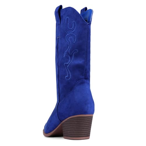 Bandkos Cowboy Boots for Women Cowgirl Mid Calf Western Embroidered Boot Low Chunky Block Heel Fashion Boots4