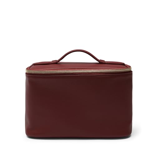 Leatherology Bordeaux Small Train Case – Full-Grain Leather Travel Cosmetic Bag with Water-Resistant Lining, Zippered & Open Pockets, Compact Beauty Organizer