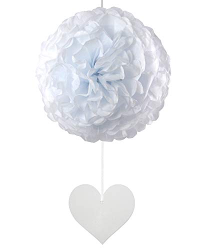 EinsSein 1x Pompons en Papier Pendentif cœur 25cm Blanc Boule Papier Boules de Rose Banderole Pompoms Pom poms Porte clefs Decoration Fleurs Anniversaire Table Plan eventail éventail en Birthday Soie