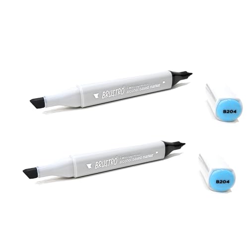 Image of BRUSTRO Twin Tip Alcohol Based Marker (Pack of 2) |Blue (Baby Blue)|Tip Size - Broad 1-7mm line,Fine 0.7mm|Smudge-Proof,Waterproof,Ideal for Texturing,Sketching,Graffiti,Comic Artist,Architecture,