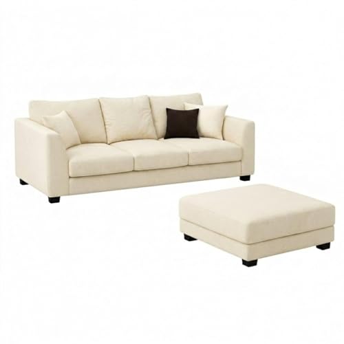 Image of SOCOZI Trevano 5 Seater Sofa Set with Ottoman (3 Seater + 2 Seater + Ottoman) | Soft Velvet Suede Fabric | Plush Comfort Cushions for Living Room (Cream)