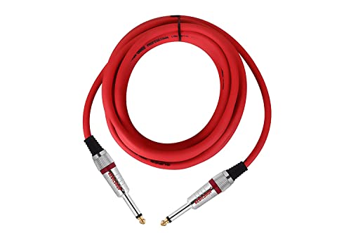KEBILSHOP-6.35mm Guitar Cable 1/4 Inch Guitar Instrument Cable 6.35mm (1/4) TS Mono to Mono 6.35mm (1/4) TS Audio Cable Male to Male Metal plug (RED/3 Meter/10 Feet)