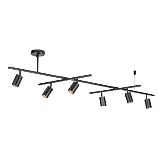 GLOBE Electric 59829 64" 6-Light Track Lighting, Matte Black Finish, Center Swivel Bar, Adjustable Heads, GU10 Base, Dimmable, Modern Industrial Lighting
