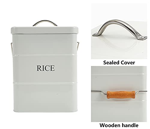 Xbopetda Metal Rice Storage Box, Square Rice Container With Lid And Handle, Sealed Food Storage Bin For Kitchen, Countertop Organizer Jar For Rice Flour Soybean Grain Cereal-White #TOP1