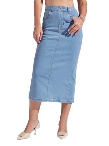 Image of Miss Chase Women's Regular High Rise Above Knee Stretchable Denim Skirt