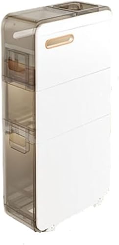 Armario de almacenamiento de baño ultra estrecho, aparador transparente con ruedas para armario, dormitorio y lavandería, ahorra espacio