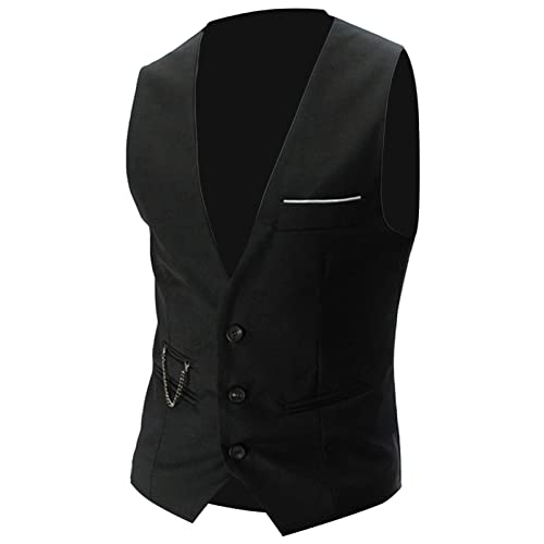 JEsilunmaMY Men's Slim Fit Suit Vest V-Neck 3 Button Business Waistcoat Formal Dress Vest with Pockets for Suit or Tuxedo