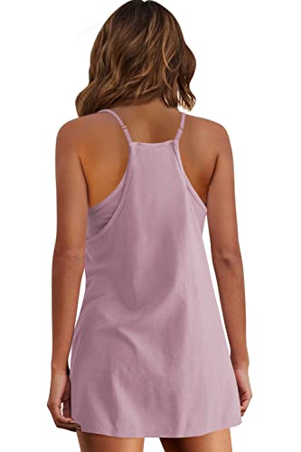 Image of Panadila Womens Summer Sleeveless Mini Dress V Neck Spaghetti Strap Sundress Athletic Short Dress with Pockets