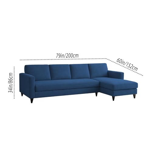 Image of Carlos RHS 4 Seater L Shape Sofa Set for Living Room & Home Office Furniture, Modern Durable Sectional Corner Sofa Couch, Premium Fabric Comfortable Seating with Strong Frame (Blue)