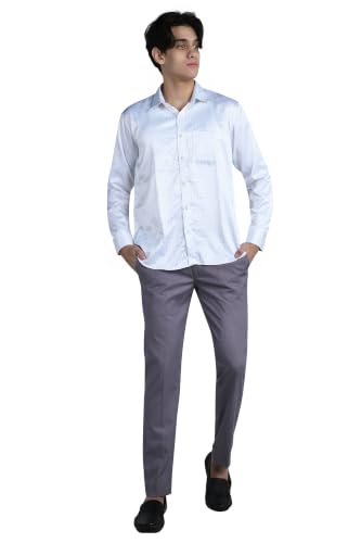 Image of Men's Formal Slim Fit Trousers | Premium Poly Viscose Blend Office Wear Flat Front Pants | Wrinkle Resistant Business Casual Pants | Length 41 Inches.