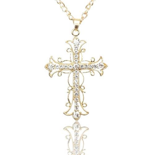 Crystal Zircon Cross Necklace For Women Choker Charm Virgin Mary Pendant Box Chain Female Jewelry Collier Femme - Gold-color - 17.5 inch (box)
