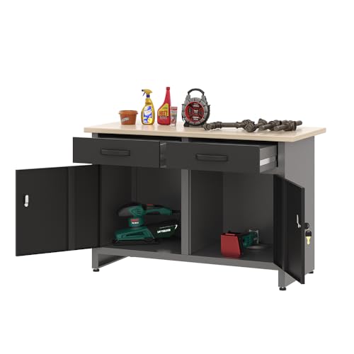 Heavy Duty Metal Workbench with Storage Cabinets