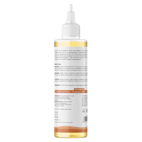 Image of Aravi Organic 100% Pure Cold Pressed Almond Oil - For Hair Growth, Skin Care and Moisturising - 200 ml