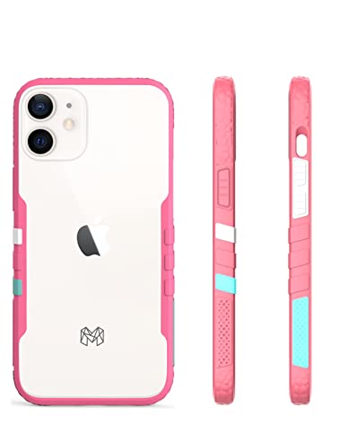 Image of MOOSH Commuter Series for iPhone 12 Mini Case Clear Back 10FT Drop Tested Scratch-Resistant Raised Edges Replaceable Colour Blocks Shock Absorption Apple iPhone 12 Mini Case 5.4 inch (Pink)