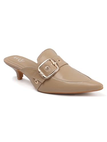 Image of ELLE Women Elegant Buckle Kitten Heel Slip-On Mule