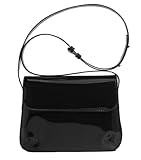 Bolsa de couro envernizado brilhante com alça superior mini bolsa de ombro elegante bolsa de mão para noite para mulheres, Preto, Small