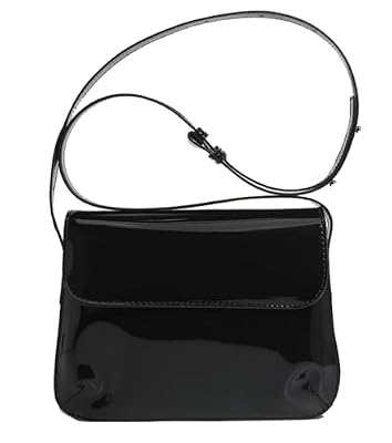 Borsa in pelle verniciata lucida con manico superiore, mini borsa a tracolla, elegante pochette da sera per le donne, nero, Small