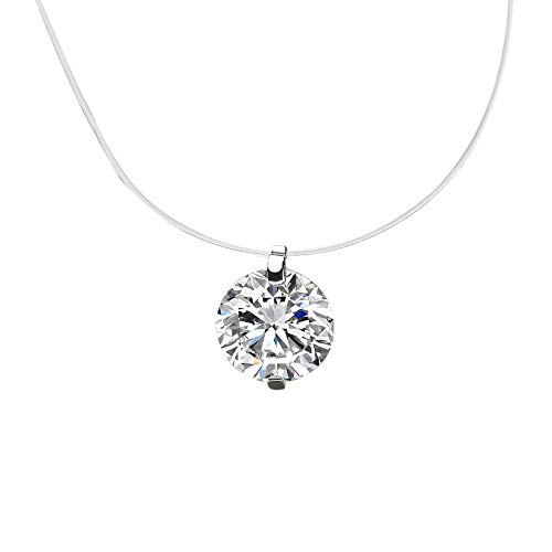 Vissen Argent 925 6mm Zirconium Collier Solitaire Femme 40cm Fil de Nylon Transparent Clavicule Collier Invisible Femme