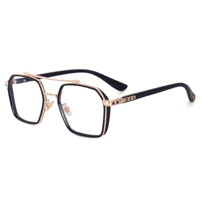 Zero Power Computer Blue Light Blocking Glasses, UV Protection, Anti-Glare, Lightweight, Black and Gold Frame, for Men and Women-image-42