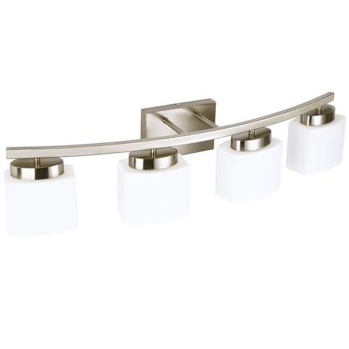 Dosoty 4-Light Brushed Nickel Vanity Light Fixture with White Glass