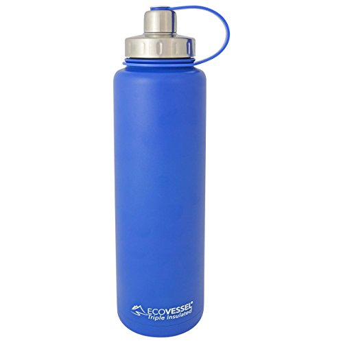 EcoVessel BIGFOOT Triple Insulated Stainless Steel Water Bottle with Tea - Fruit and Ice Infuser - 45 Ounces - Hudson Blue