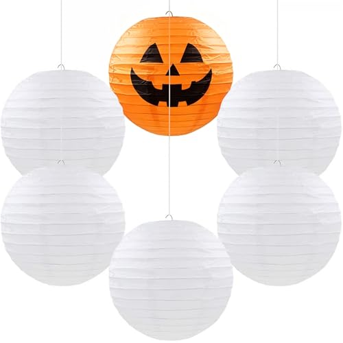 Hagao Paper Lanterns Decorative Round Chinese Paper Lanterns for DIY Craft Making 6pcs 8' (White)