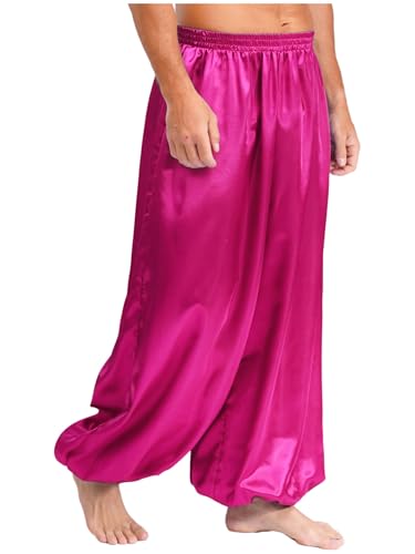 Jhaoyu Mens Satin Belly Dance Pants Elastic Waist Loose Fit Trousers Bloomers Arabian Prince Outfits2