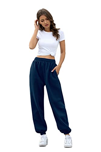 Image of Women's Cinch Bottom Sweatpants Pockets High Waist Sporty Gym Athletic Fit Jogger Pants Lounge Trousers
