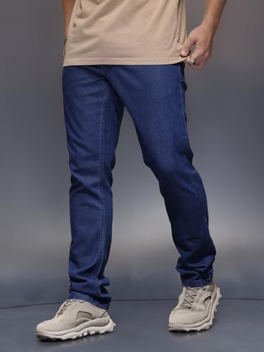 Image of WROGN Men Cotton Blend Jeans | Solid | Mid Rise | Slim Fit