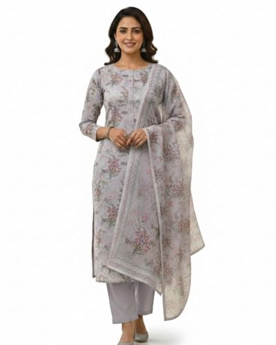 Image of KTI Women Floral Printed Cotton Suit for Women Unstitched - 2.5m Ethnic Salwar Suit Dress Material
