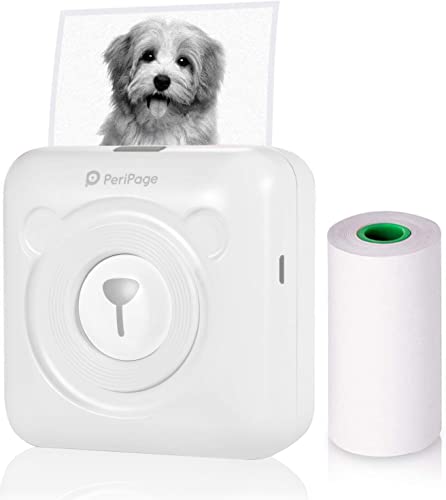 A6 PeriPage Mini Printer, Portable Sticker Printer for Printing Student Notes, Journal, Memo, List, Mobile Printer, Pocket Printer, Received Printer with USB Cable, Supports Android iOS Windows- White
