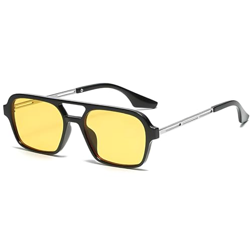 Image of Retro Flat Square 70's Aviator Double Bridge Metal Sunglasses for Men Women | Anti Blue UV Protection Zero Power Stylish Computer Night Driving Glasses | Trendy Branded Goggles