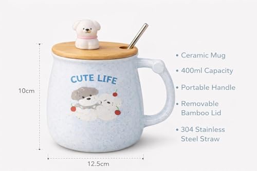 Image of Coffee Mug, Gift for Woman, Birthday Present for Girlfriend, Present for Wife Birthday, Mugs for Present, Holi Gifts, Panda Mug with Lid & Spoon (Cute Life)