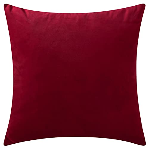 Rythome Comfortable Throw Pillow Covers for Bedding, Decorative Accent Cushion Sham Cases for Couch Sofa, Soft Solid Velvet with Zipper Hidden - 24"x24", Deep Red