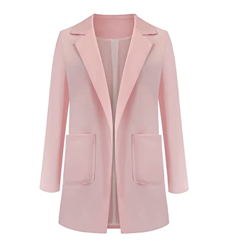 SAROULU Womens Casual Open Front Long Sleeve Blazer Solid Work Office Jackets with Pockets3