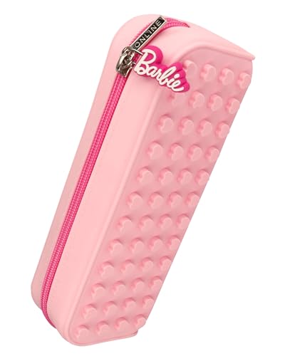 Online Federmäppchen Barbie „Hearsts“ I Silikon Federtasche mit 3D-Herzen für Mädchen I Ideal für die Schule I Pinker Pencil Case mit Barbie Reißverschluss zur Aufbewahrung von Stiften & mehr