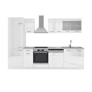 Vicco keuken R-LINE 300 cm keukendelen keukenblok inbouwkeuken – wit hoogglans