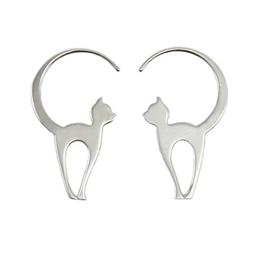 Boucles d'oreilles chat en argent 925 à hameçon pour femme