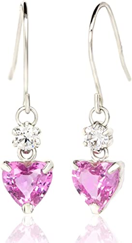 プラチナ900 フックピアス 両耳用 ピンクサファイア ハートシェイプ 4mm & 天然ダイヤモンド0.05ct 9月誕生石