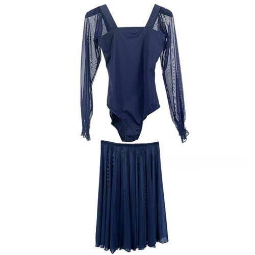 DUNSBY Bodysuit Maillot Ballet Medias Ropa de Baile de Ballet Ropa de Gimnasio for Mujer Ropa Corporal Ropa de práctica de Yoga aérea Ropa Corporal(Dark Blue Suit,S)