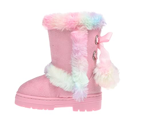 bebe Toddler Girl's Mid-Calf Microsuede Winter Boots with Faux Fur Trim and Sparkly Rhinestone Eyelets (Pink Multi, 8)3