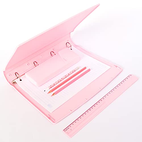 Fichario De Pvc 4 Argolas Rosa Pastel+Estojo, Dello, 5022WP.00006, Rosa