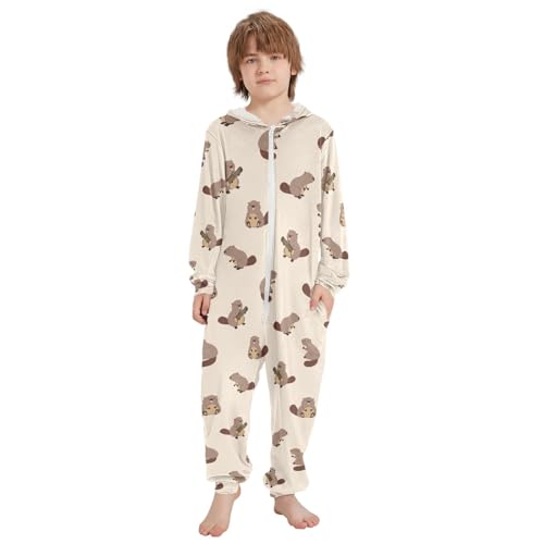 Gugusary Unisex Onesie Cute Beavers Pajamas One-Piece Costume Hooded Sleepwear Jumpsuit 4 Years